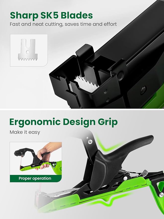 GROWNEER Upgraded Plant Tying Machine, Garden Tape Tool with 25 Rolls Tapes and 10000pcs Staples, Lightweight Plant Tape Gun Tying Tape Tool to Tie Up Vine Tomatoes Grapes Vegetables Garden, Green