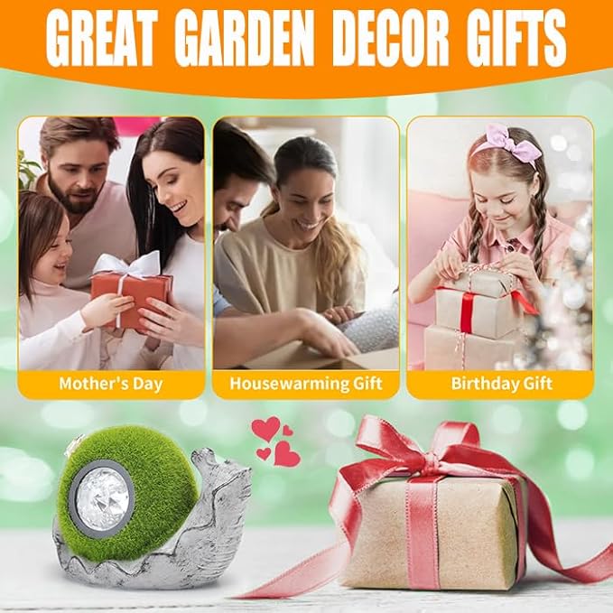 Solar Snail Garden Statue Lights for Outdoor Flocking Decor with Colorful Changing LED Figurine Lighting Resin Flocked Decorations for Patio Lawn Yard Housewarming Mom Wowen Gifts