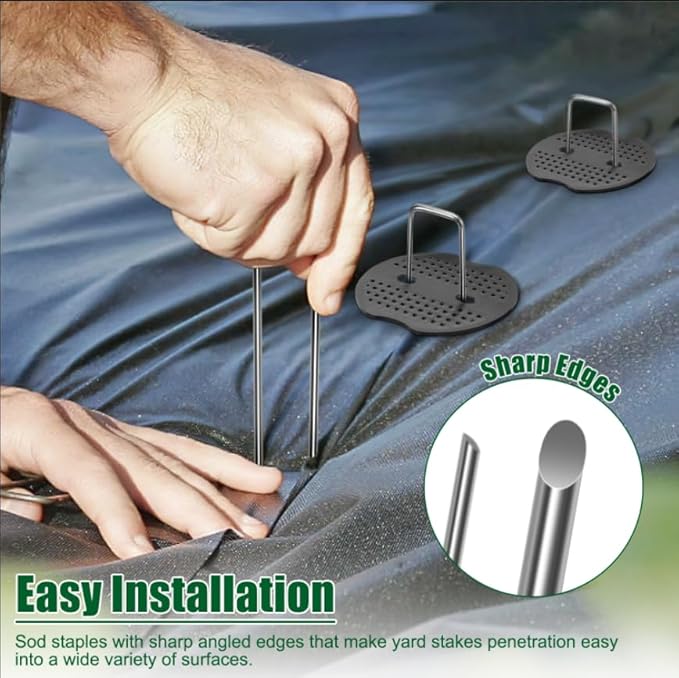 8 Inch 11 Gauge Galvanized Landscape Staples Stakes with Gaskets for Decoration, 25/50/100pcs Garden Metal Stakes for Weed Barrier Fabric, Fence Stakes, Tent Stakes(8in,100pcs)