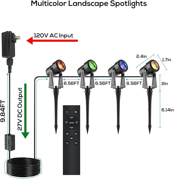 SUNTHIN Outdoor Landscape Lighting with Remote, RGBW Color Changing Spot Uplights, IP65 Waterproof & Connectable, 6 Pack
