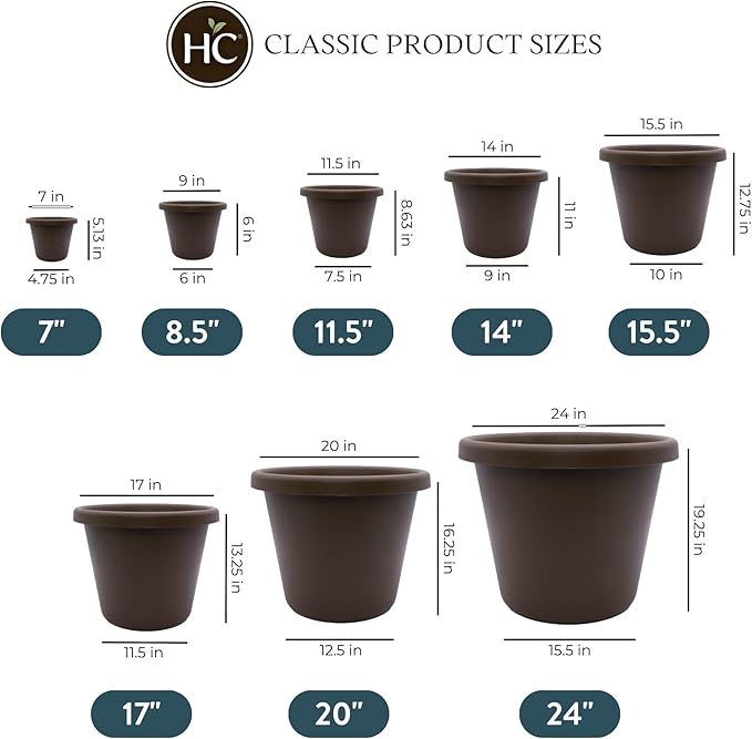 The HC Companies 20 Inch Round Classic Planter - Large Plastic Plant Pot for Indoor Outdoor Plants Flowers Herbs, Chocolate