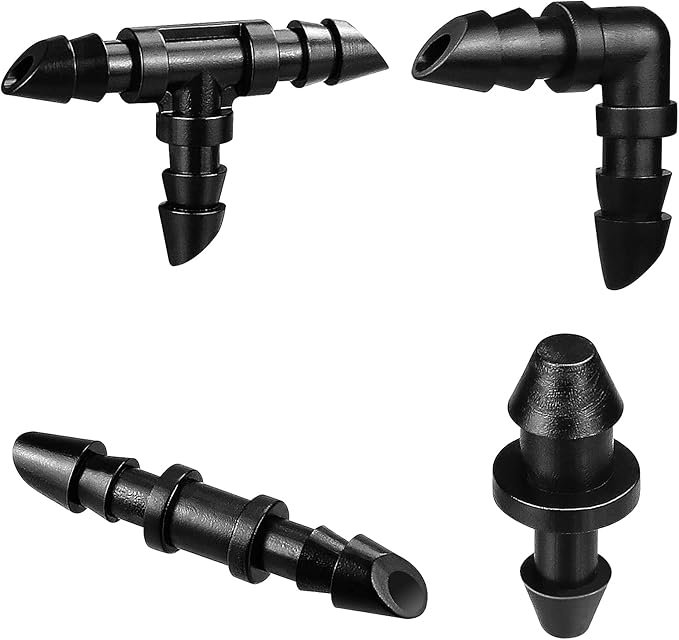 120 Pack Drip Irrigation Fittings Kit - Barbed Connectors for 1/4" Tubing,Includes 50 Couplings,40 Tees, 20 Elbows and 10 End Plugs for Drip or Sprinkler Systems