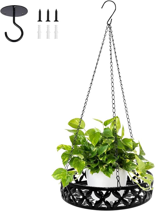 ARTORA Metal Plant Hanger, Modern Plant Hanging Basket Decorative Black Plant Pot Holder Flower Planter Hanging Chain with Ceiling Hook for Balcony Porch Indoor or Outdoor Home Decor (Black)