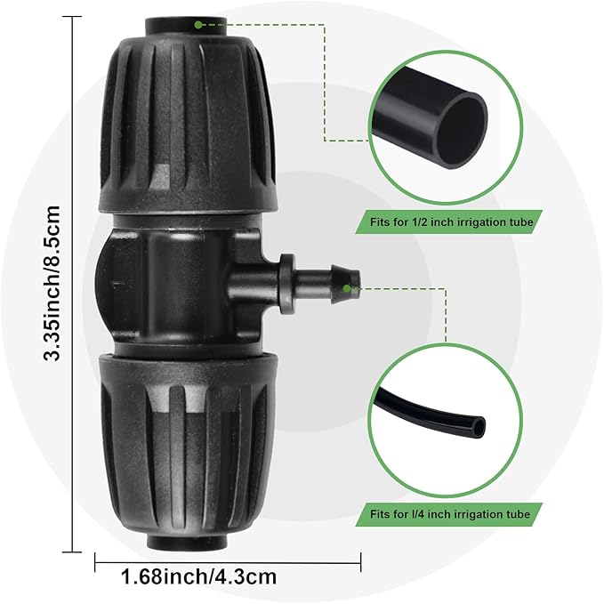 12PCS Barbed Tee 1/2 Inch To 1/4 Inch Irrigation Tubing Fittings, 1/2In (0.63"OD) 16mm to 1/4In Irrigation Tubing Anti-Drop Locked 3 Way Connectors for Drip Irrigation Hose (13mm ID / 4mm ID)