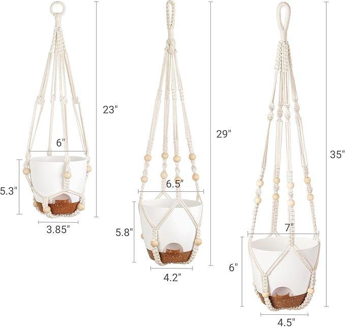 Mkono Hanging Planters, Macrame Plant Hangers with Self Watering Plant Pots Indoor Set of 3 Hanging Baskets Flower Pot Holders with Hooks No Tassels 3 Different Size for Boho Home Decor
