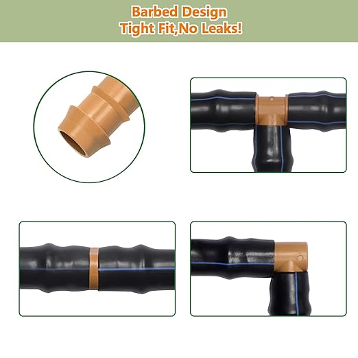 26 Pieces Drip Irrigation Fittings Kit for 1/2 Inch Tubing, Drip Irrigation Parts for Drip Sprinkler System- 7 Couplings, 7 Tees, 6 Elbows, 6 Plugs Drip Line Connectors