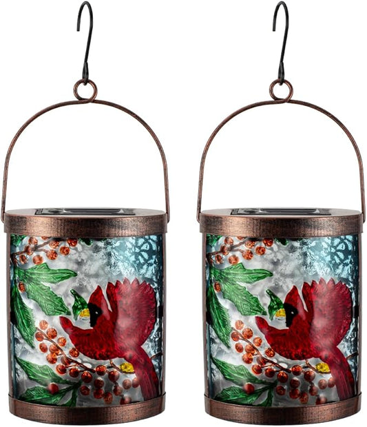 2 Pack Cardinal Solar Lanterns Outdoor Waterproof, Hanging Tabletop Solar Lantern with LED Light for Garden Yard Lawn