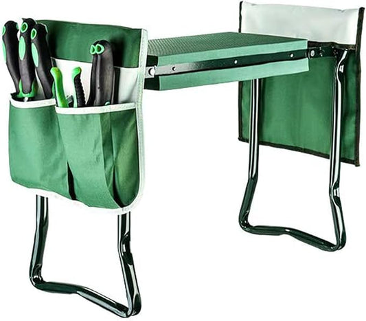 BESTHLS Garden Kneeler and Seat Upgraded Sturdy Garden Folding Bench with 2 Portable Large Tool Pockets and Garden Gloves Soft EVA Foam Pad for Gardening Lovers