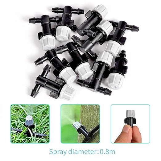 10m Home Garden Patio Misting Micro Flow Drip Irrigation Misting Cooling System with 10pcs Plastic Mist Nozzle Sprinkler for Plant Flower