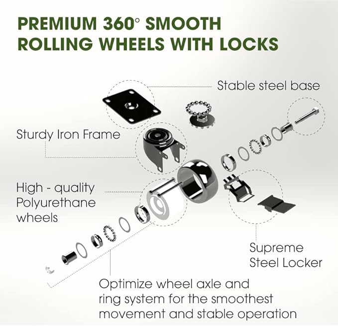 Idzo 2-Pack 12 Inch Acacia Wood Rolling Square Plant Caddy for Plant Pots, Heavy Duty Plant Stand with 360° Lockable Wheels, 264 lbs Capacity Caddy for Indoor and Outdoor Use, Natural Wood