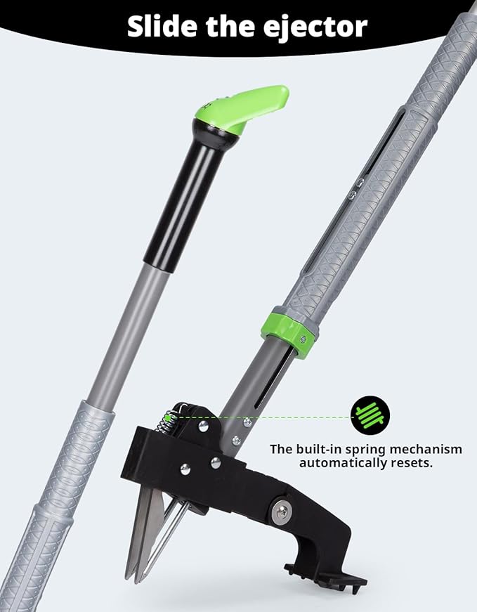 DEERFAMY Heavy Duty Stand Up Weeder Puller Tool, Adjustable 40-46in Ergonomic Long Handle Weeder Tool with 4-Claw Stainless Steel and Easy-Eject Mechanism, Weeding Without Bending, Green