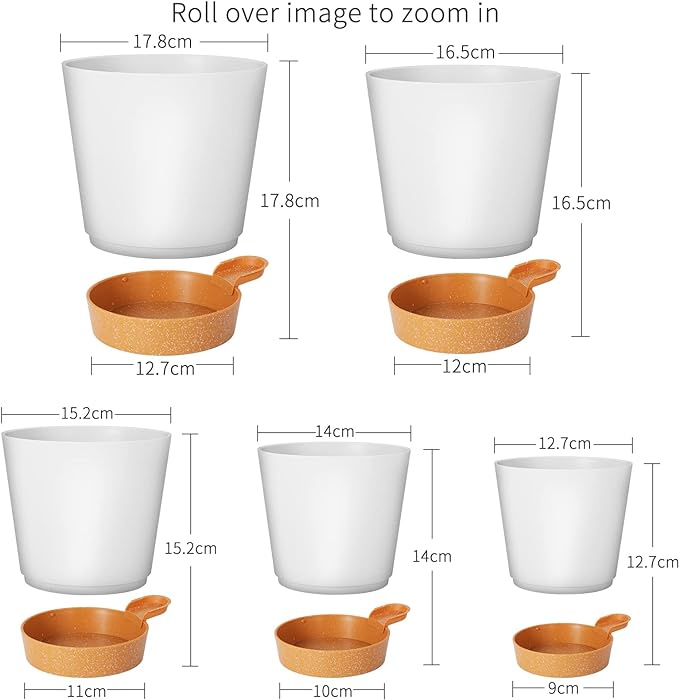 GARDIFE Plant Pots 7/6.5/6/5.5/5 Inch Self Watering Planters with Drainage Hole, Plastic Flower Pots, Nursery Planting Pot for All House Plants, African Violet, Flowers, and Cactus,White