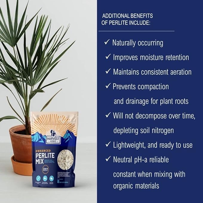 Enhanced Perlite Mix, Soil Amendment That Promotes Robust Growth with Diatomaceous Earth & Essential Nutrients for Plants, Transplanting, Garden Beds and Seedlings (12 QT)