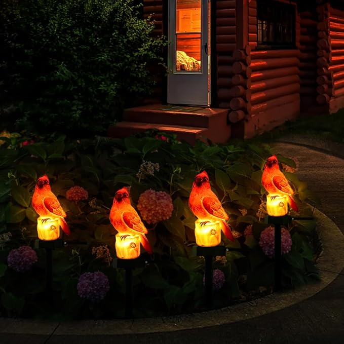 Cardinal Garden Decor Red Bird Figurine Memorial Solar Light Outdoor Stake Patio Yard Art Lawn Ornaments Porch Cute Christmas Decorations Outside Mom Grandma Women