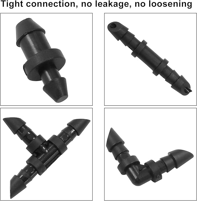 1/4 Inch Drip Irrigation Fittings Kit for 1/4 Inch Drip Tubing, 150 Pcs Drip Irrigation Parts for 65 Couplings, 50 Tees, 20 Elbows, 15 Goof Plugs for Drip or Sprinkler Systems(Black)