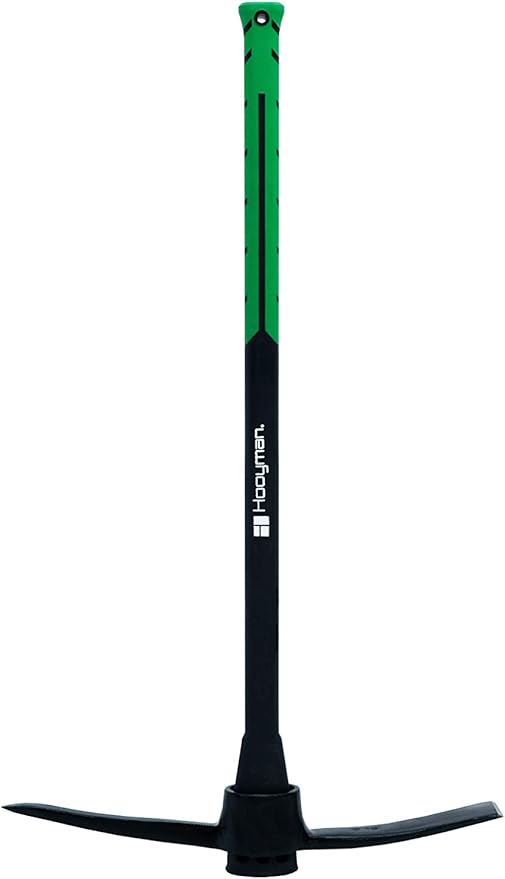 Hooyman Pick Mattock with Heavy Duty Forged Head Construction, Solid Fiberglass Core, Ergonomic No-Slip H-Grip Handle, Garden Pick Axe, and Adze Hoe for Gardening, Landscaping, Yard Work, and Outdoors