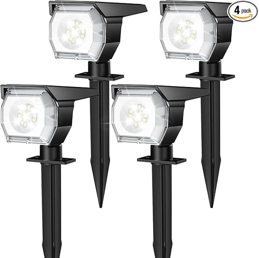 EIUIO Solar Outdoor Lights, Solar Lights Outdoor Waterproof, Solar Spot Lights Outdoor with Auto On/Off and 3 Lighting Modes, Outdoor Lights for Garden Decor, Outdoor Decor, 4 Pack(Cool White)
