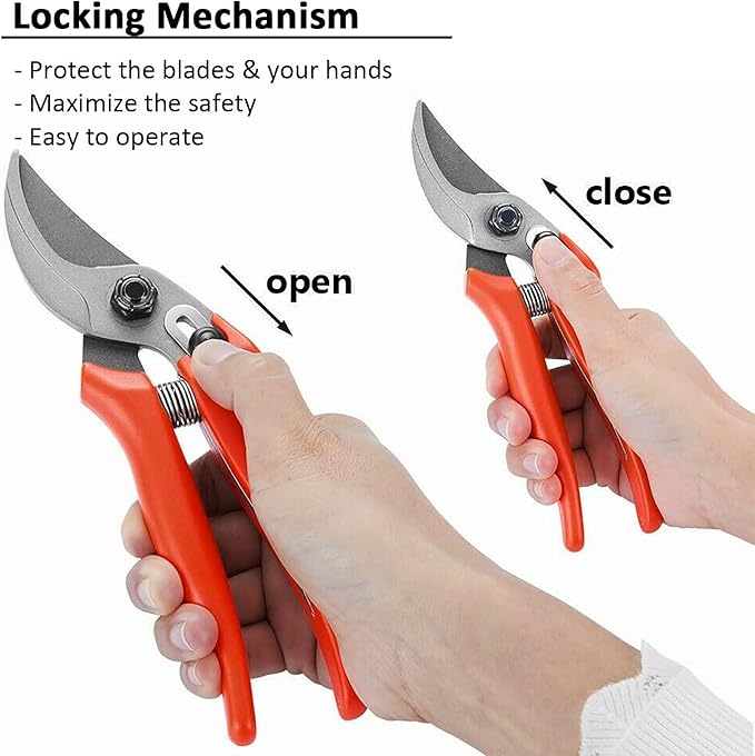 BUGUI 8" Gardening Scissors, Bypass Pruning Shears, 1" Cutting Capacity Sharp Garden Clippers with Low-friction Painted Stainless Steel Blade