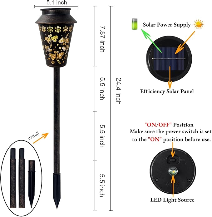 Solar Pathway Lights, Dragonfly Metal Copper Lantern for Yard, Garden, Walkway, Lawn and Patio Decor, Outdoor Waterproof Landscape Lighting Gifts for Women, Mom, Grandma