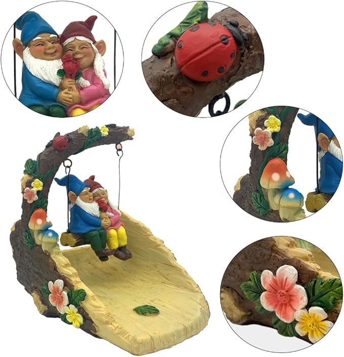 Gnome On The Swing Gutter Downspout Extension Decoration,Rain Downspout Diverter Garden Statue,Decorative Gutter Extension,Downspout Splash Block,Animal Resin Statue Outdoor Décor