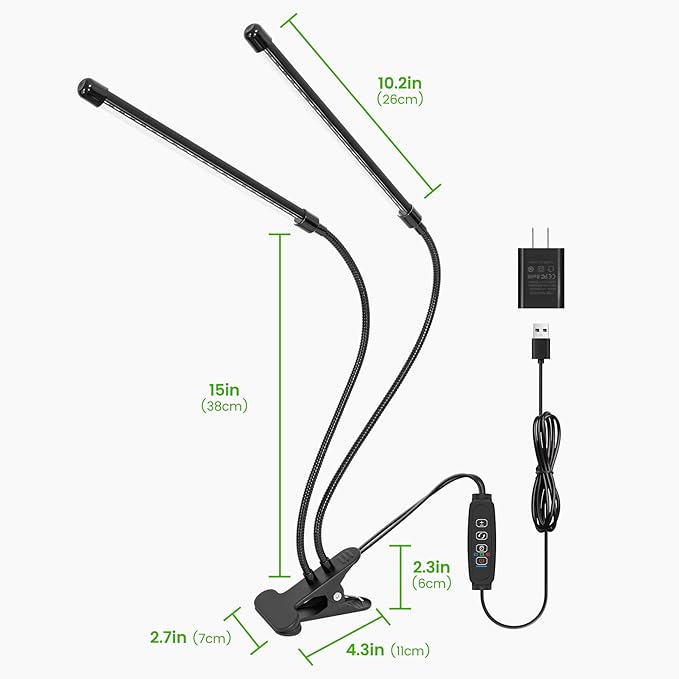 Clip Grow Light for Indoor Plants, Red Blue Spectrum Plant Growing Lamp with 3 Switch Modes,10-Level Dimmable,Auto ON & Off,3/9/12H Timer,Adjustable Gooseneck,1485 Lumen,Input Volateg 15W
