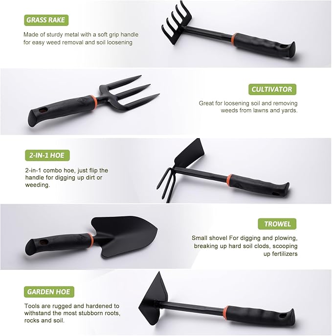 Garden Tool Set,33 Piece Heavy Duty Gardening Tools with Organizer Handbag and Gloves,Extra Hand Tools Kit is Ideal Gardening Gifts for Women and Men