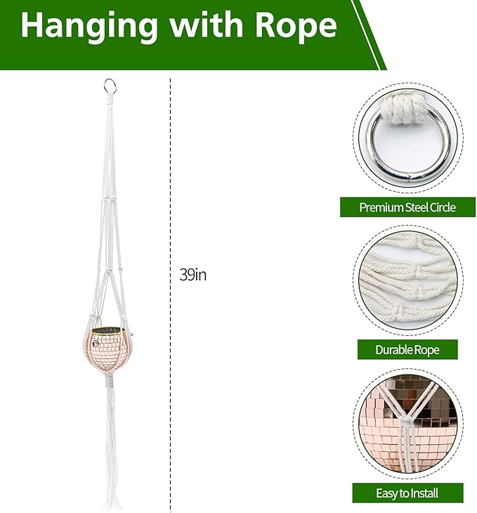 Disco Ball Planter, 1pcs 4" Rose Gold Disco Ball Planter, Disco Ball Plant Hanger with Hanging Rope, Hanging Chain, Hook, Circle and Extra Mirror Pieces (4" Rose Gold, 1pcs)