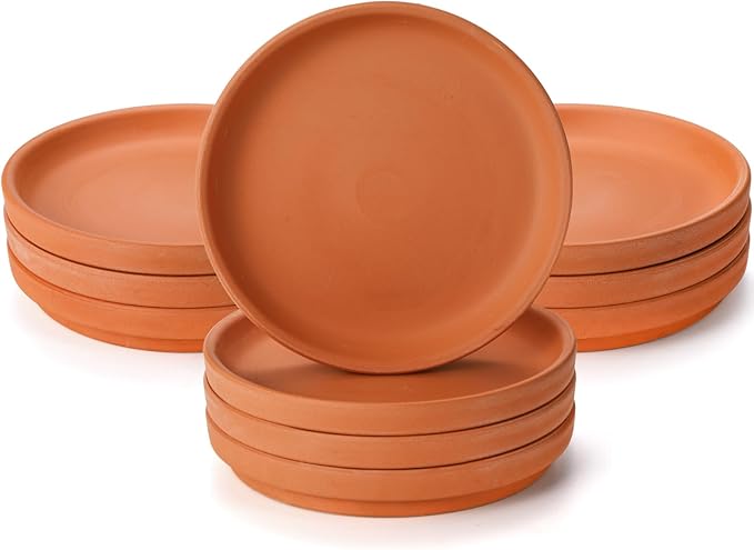 Suwimut 10 Pack Terracotta Pot Plant Saucer, 6 Inch Round Plant Pot Saucers for 5 Inch 5.5 Inch 6 Inch Flower Pot with Drainage Hole, Clay Plant Pot Drip Trays for Indoor, Outdoor Plants