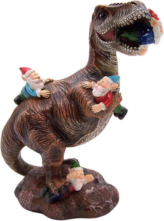 Wowser Gnome Statue: Funny Garden Figurine - Unique Home & Outdoor Decor (T-Rex), Gnome Decoration for Yard