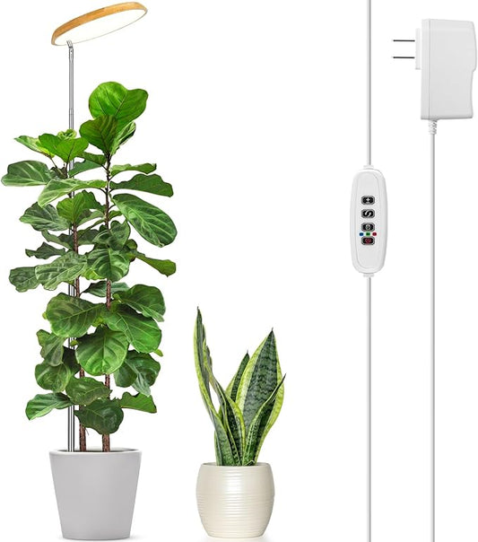 LBW 2024 Bamboo Plant Grow Light, 82 LEDs Full Spectrum Grow Lamp for Indoor Plants, 4-Level Brightness Round Plant Light with 4H/8H/12H Auto Timer, 10.4-59in Height Adjustable, Ideal for Tall Plants