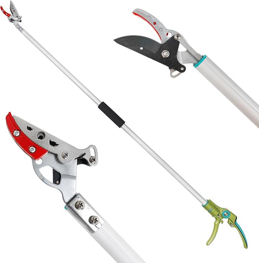 GARTOL Pruner for Garden, Cut Upto 1/2 Inch & Hold Pole Pruner, Lightweight Fruit Picker with 180 Degree Rotating Handle, Long Reach Tree Branch Cutter with Aluminum Pole, 4.2 FT, Silver