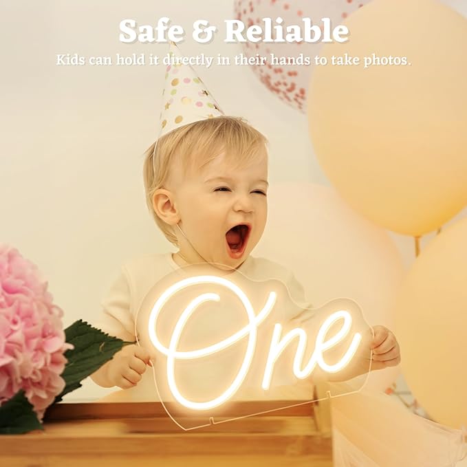 One Neon Sign for First Birthday, LED Neon Lights One Table Number Neon Light Lamp for Home Birthday Party Decor Photo Prop Christmas Gift