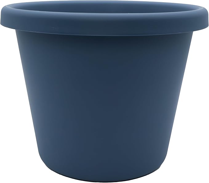 The HC Companies 8.5 Inch Round Classic Planter - Plastic Plant Pot for Indoor Outdoor Plants Flowers Herbs, Slate Blue