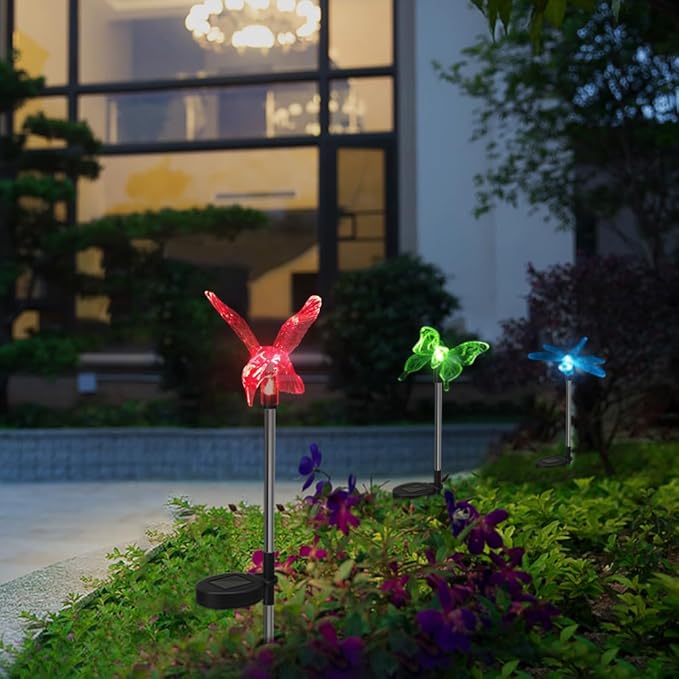 Anordsem Solar Lights Outdoor Decorations: Garden Stake Light Waterproof for Yard Decor Outside - LED Dragonfly Hummingbird Butterfly Lamp for Patio Pathway Home