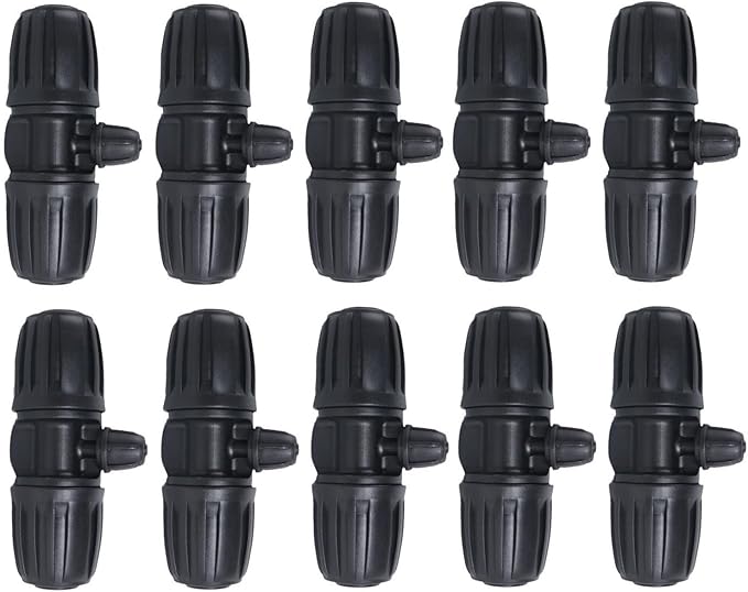 10PCS 1/2 Inch to 1/4 Inch Tubing Irrigation Fittings for (1/2'' ID x 0.60''-0.63'' OD) 16mm Drip Tubing,Locked Barbed Tee Connectors, Anti-Drop Straight Tee for Irrigation Tubing (3 Way)
