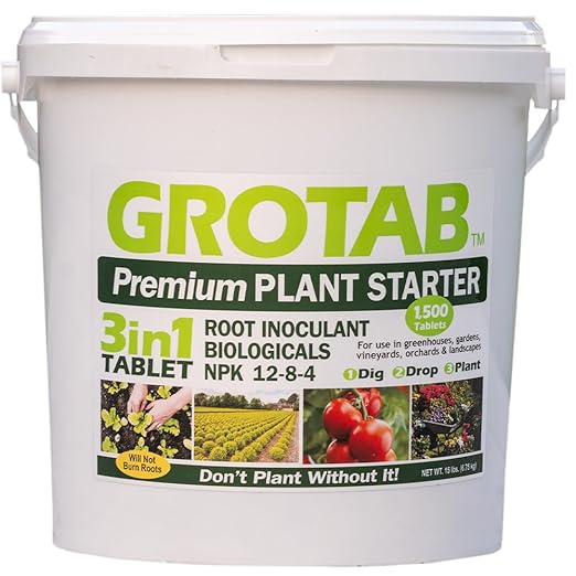 GROTAB 3-in-1 Plant Food Tablets 1500 Tabs Natural 12-8-4 Plant Fertilizer Outdoor Indoor All-Purpose Flower Garden Vegetable Greenhouse Plant Fertilizer with Mycorrhizal Trichoderma Microbials
