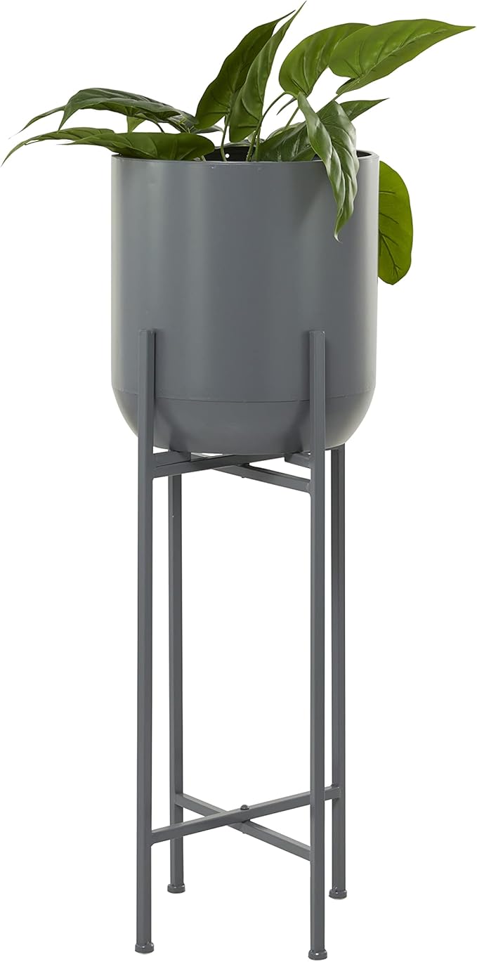 Deco 79 CosmoLiving by Cosmopolitan Metal Round Planter with Removable Stand, 13" x 13" x 36", Dark Gray