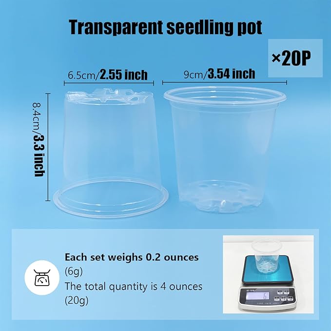 3.5" Clear Seeding Pots 20 Pack Round for Seeds Starter Pots, Seeds Germination Transparent Nursery Pots with Drainage Holes (Clear,3.5Inch,20PCS)