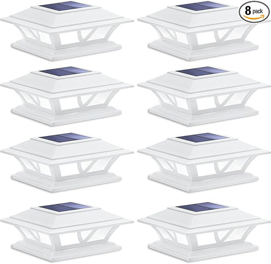 SIEDiNLAR Solar Post Lights Outdoor 2 Modes LED Fence Deck Cap Light for 4x4 5x5 6x6 Posts Garden Patio Decoration Warm White/Cool White Lighting White (8 Pack)