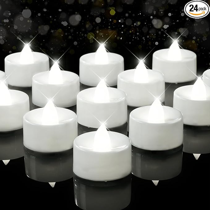 BEICHI Flameless Candles, 24Pack Battery Operated Candles, LED Tea Lights Candles Battery Operated, Flickering Fake Candles for Wedding Halloween Christmas Diwali- Pure White Light