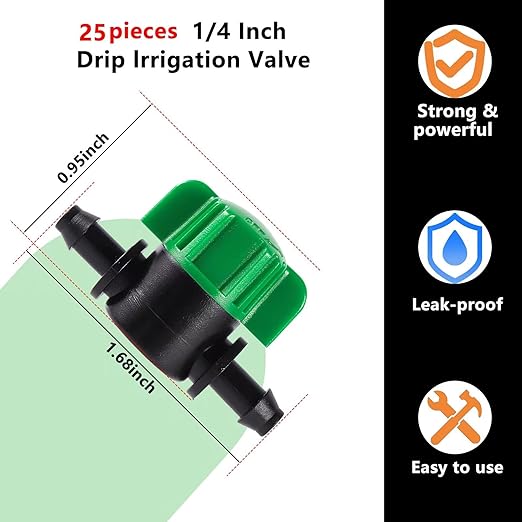 Drip Irrigation Valves,Drip Irrigation Shut Off Valve Barbed Valves FittingsFits 1/4 Drip Irrigation Tubing Water Flow Control for Drip Sprinkler Garden System(25PC-1/4 Drip Valve)