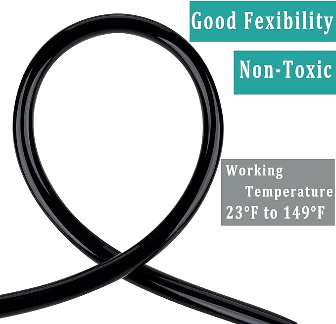 Black Vinyl Tubing 1/4” ID × 3/8” OD - 50 Feet PVC Flexible Plastic Tube Hybrid Hose, Transfer Water Air Oil for Pond Fountain Garden, Non-toxic and BPA free