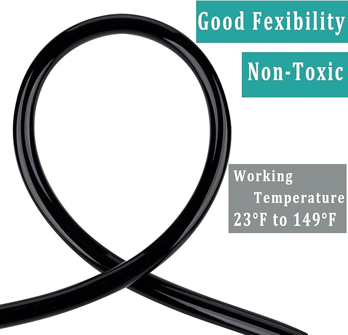 Black Vinyl Tubing 1/2” ID × 5/8” OD - 10 Feet PVC Flexible Plastic Tube Hybrid Hose, Transfer Water Air Oil for Pond Fountain Garden, Non-toxic and BPA free