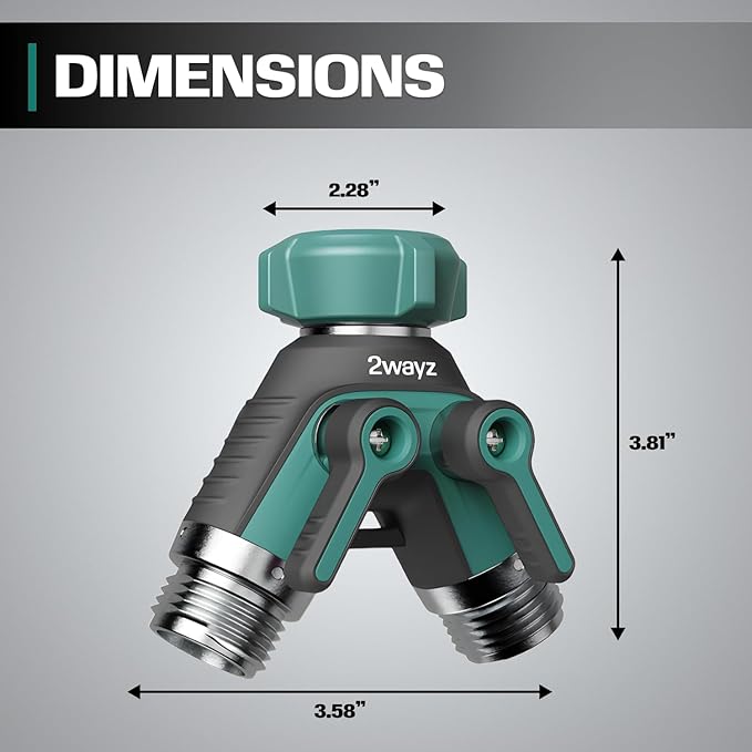 2WAYZ Dual Outlet Water Hose Splitter - Heavy-Duty Brass Y Connector, 360° Rotation, Easy Installation, Leak-Proof Design with Spigot Extender - Ideal for Garden, Washing Machines, Outdoor Faucets