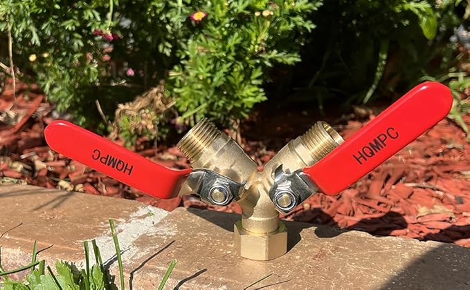 HQMPC Garden Hose Y Valve Hose Splitter Brass Hose Splitter With Stainless Steel Long Handle Brass Y Valve Water Garden Hose Adapter 2 Way Y Valve 3/4" GHT Thread
