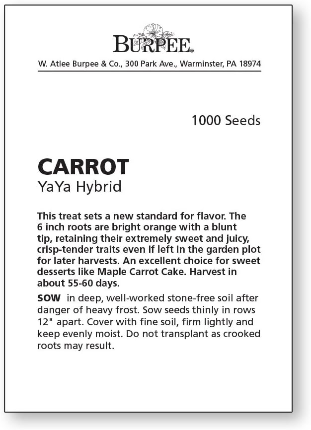 Burpee Yaya Hybrid Carrot Seeds 1000 seeds