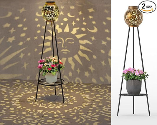 2 Pack Solar Lights with Plant Stands Waterproof Solar Lanterns Outdoor Solar Lamps for Patio, Yard, Pathway, and Porch Decoration Garden Decor