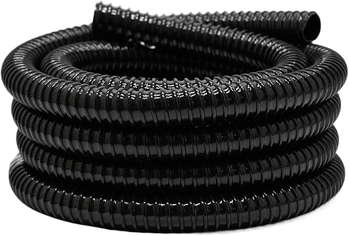 1.25 Inch Pond Tubing, 1-1/4 Dia ID Corrugated Water Pipe, 20 Feet Length Flexible PVC Hose Pipe with Pipe Fittings, Aquarium, Pond Waterfall, Garden Pond Pump Drainage Tube Black