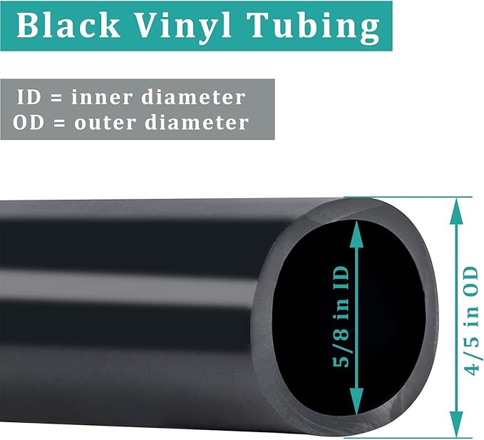 Black Vinyl Tubing 5/8” ID × 4/5” OD - 10 Feet PVC Flexible Plastic Tube Hybrid Hose, Transfer Water Air Oil for Pond Fountain Garden, Non-toxic and BPA free