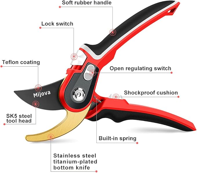 Garden Clippers,Pruners for Gardening,Pruning Shears,Gardening Tools for Trimming Rose,Floral,Tree Plants,Sharp Garden Scissors, Arthritis Weak Hand Snips (MJ004)